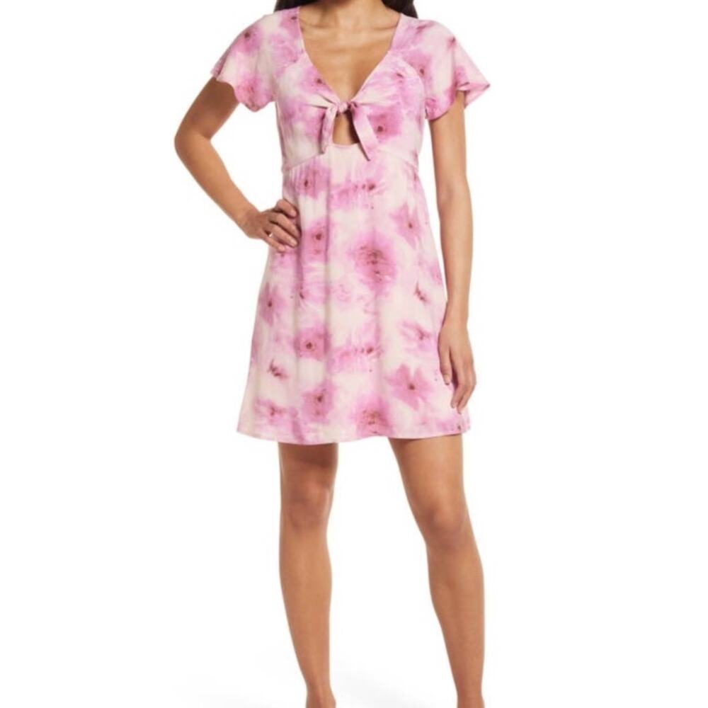 NWT Abound Size 2X PINK LELAND MIDI Tie Front Short Sleeve Skater Dress Flowy